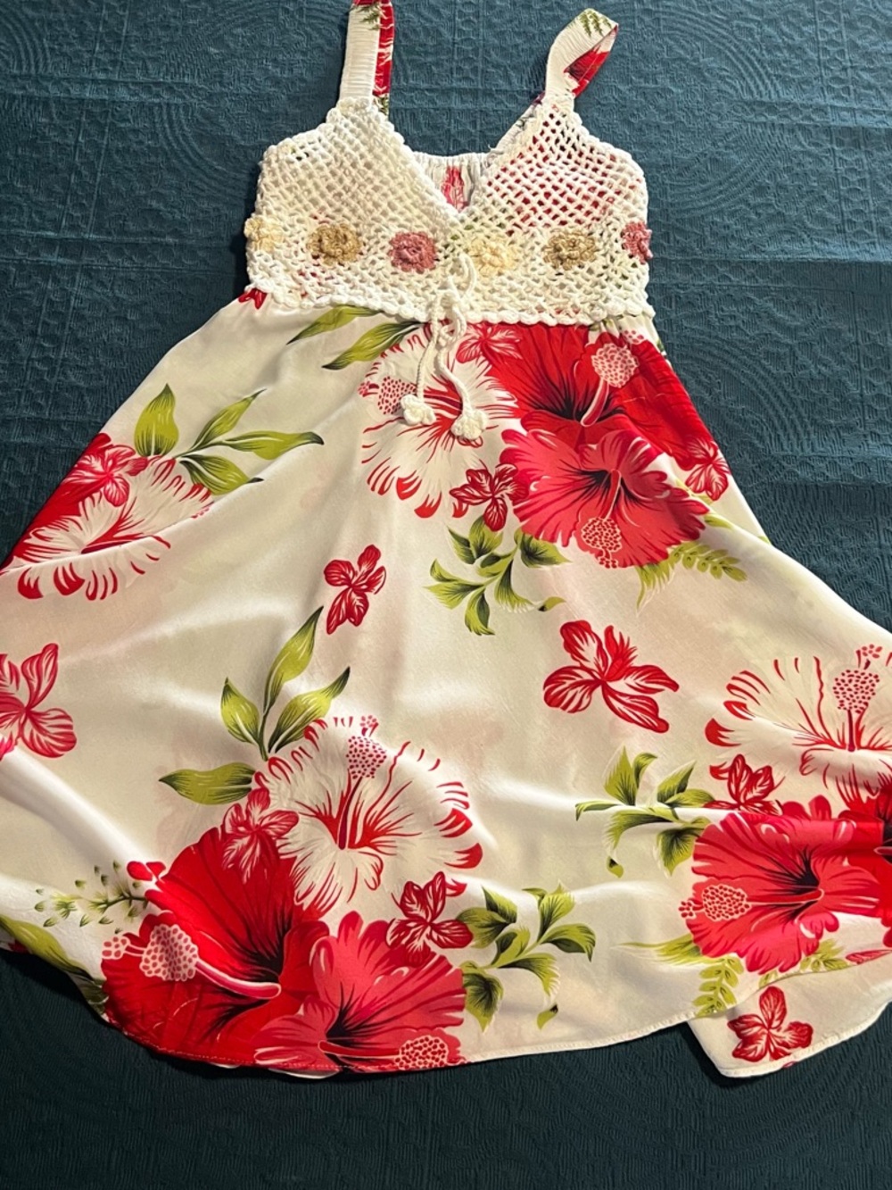 Jibjaab Thailand Summer Beach Crochet BoHo Cotton Tropical Floral Sundress-S